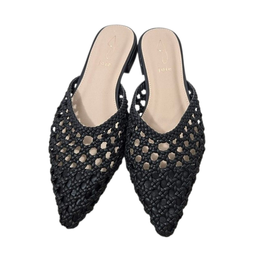 Joie Black Woven Pointed-Toe Slip-On Mules